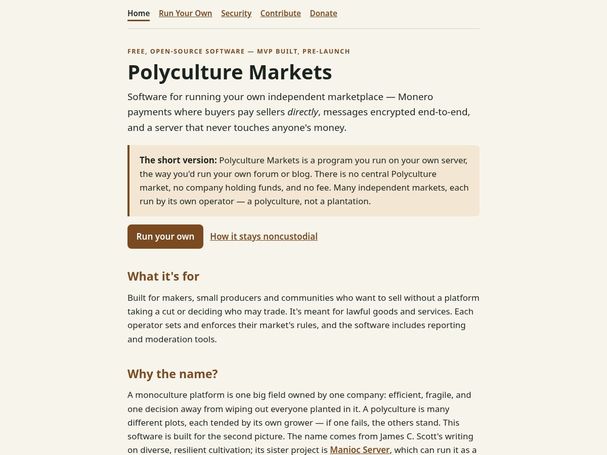 Landing-page snapshot of polyculturemarkets.org