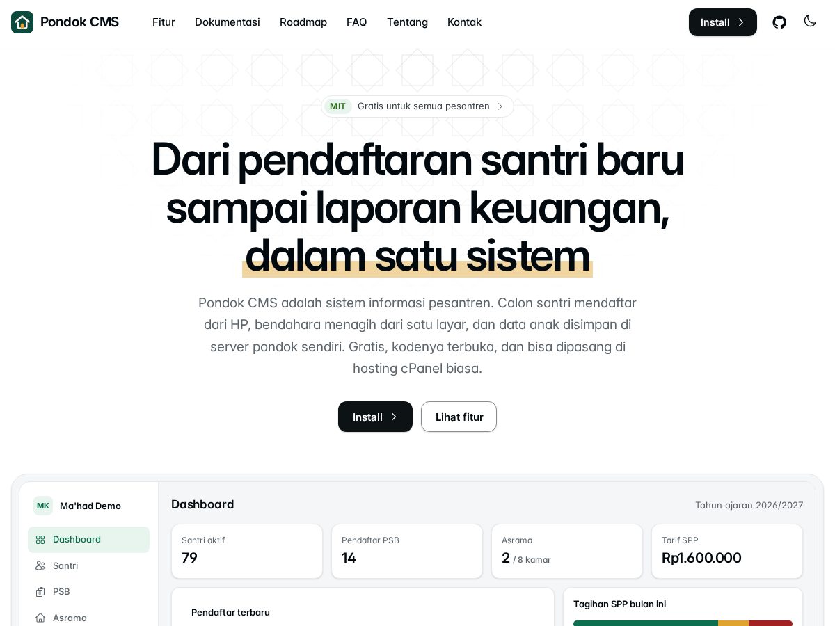 Landing-page snapshot of pondok.org