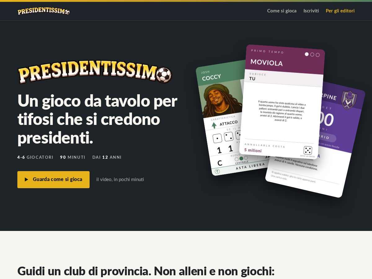 Landing-page snapshot of presidentissimo.com