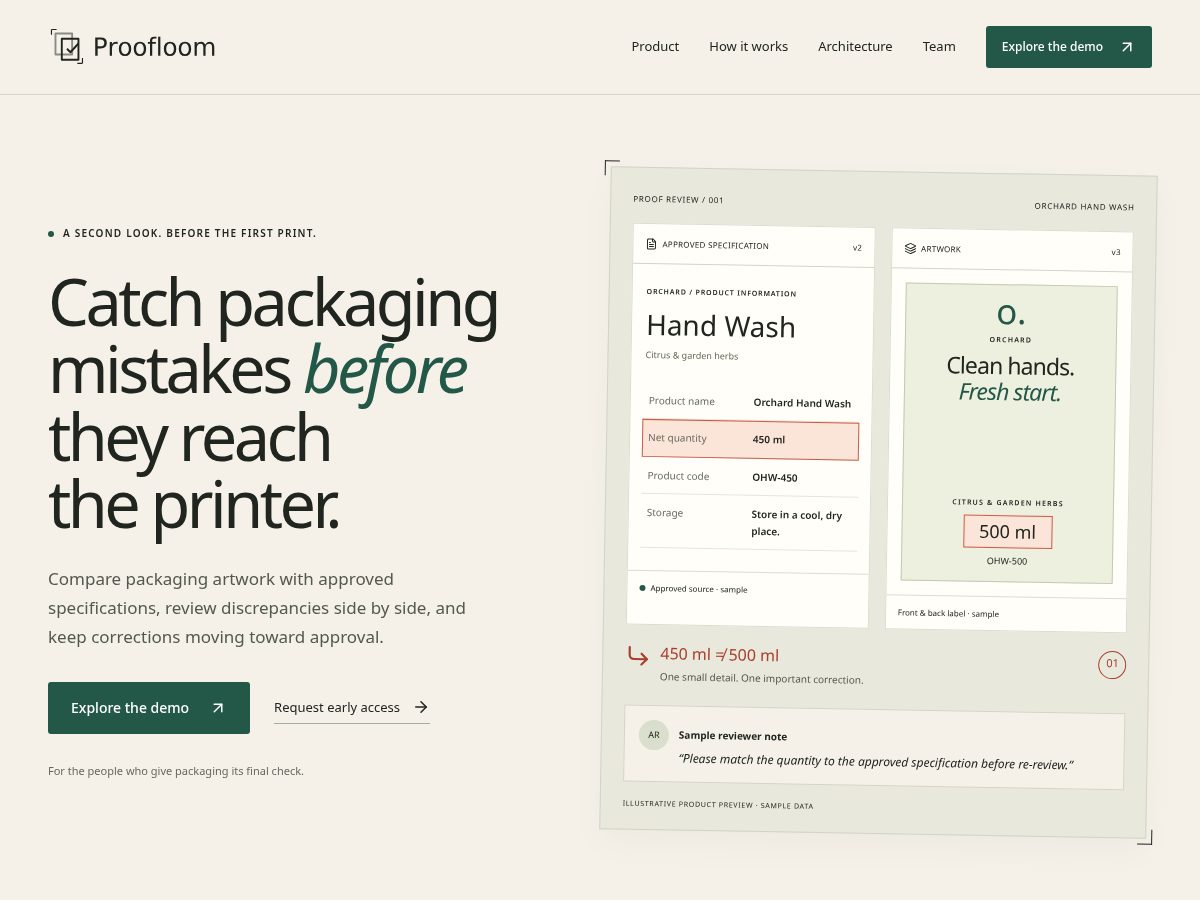 Landing-page snapshot of proofloom.space