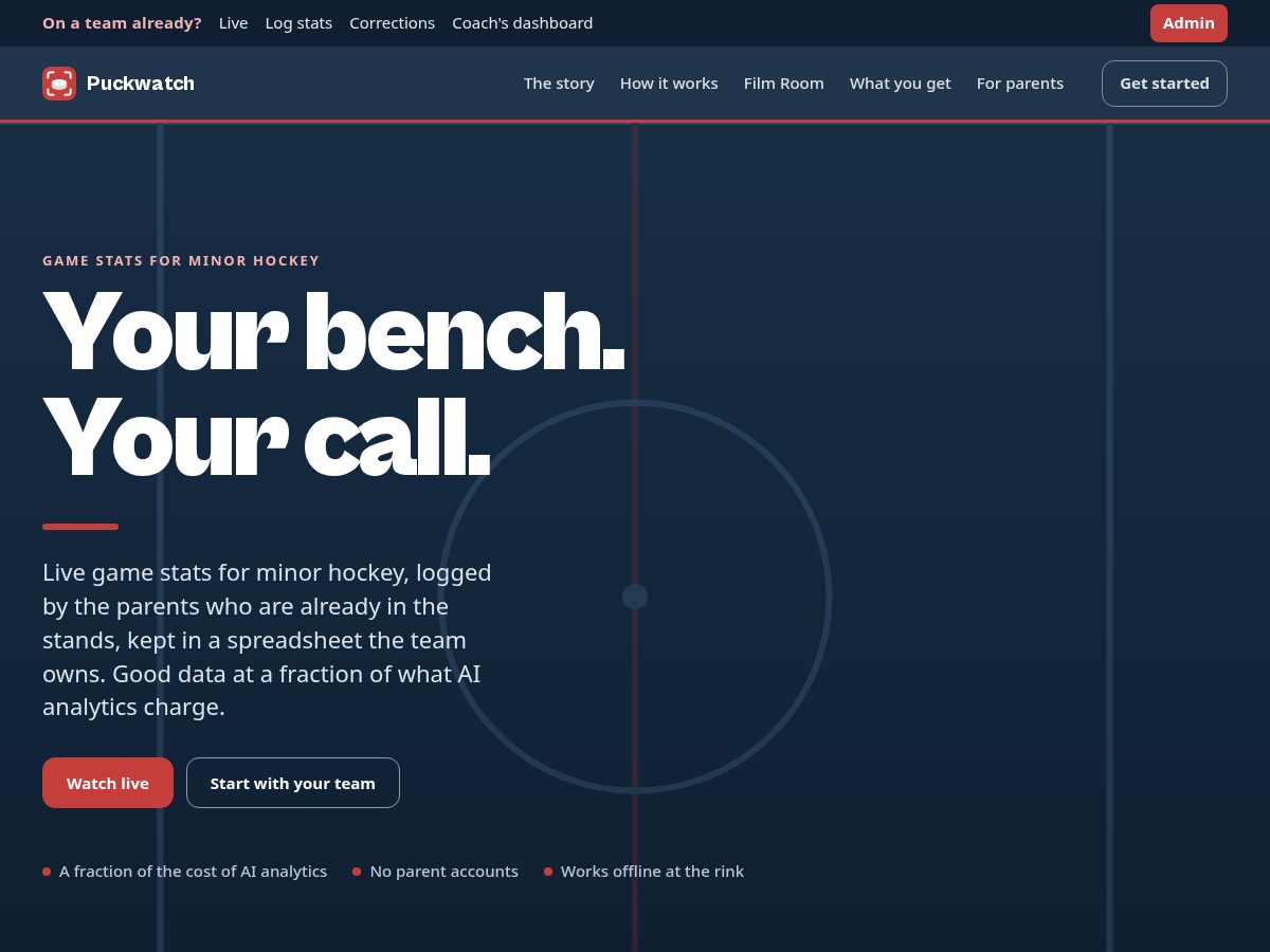 Landing-page snapshot of puckwatch.app