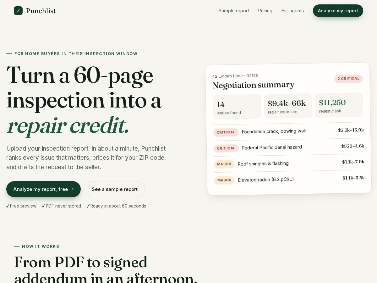 Landing-page snapshot of punchlist.report