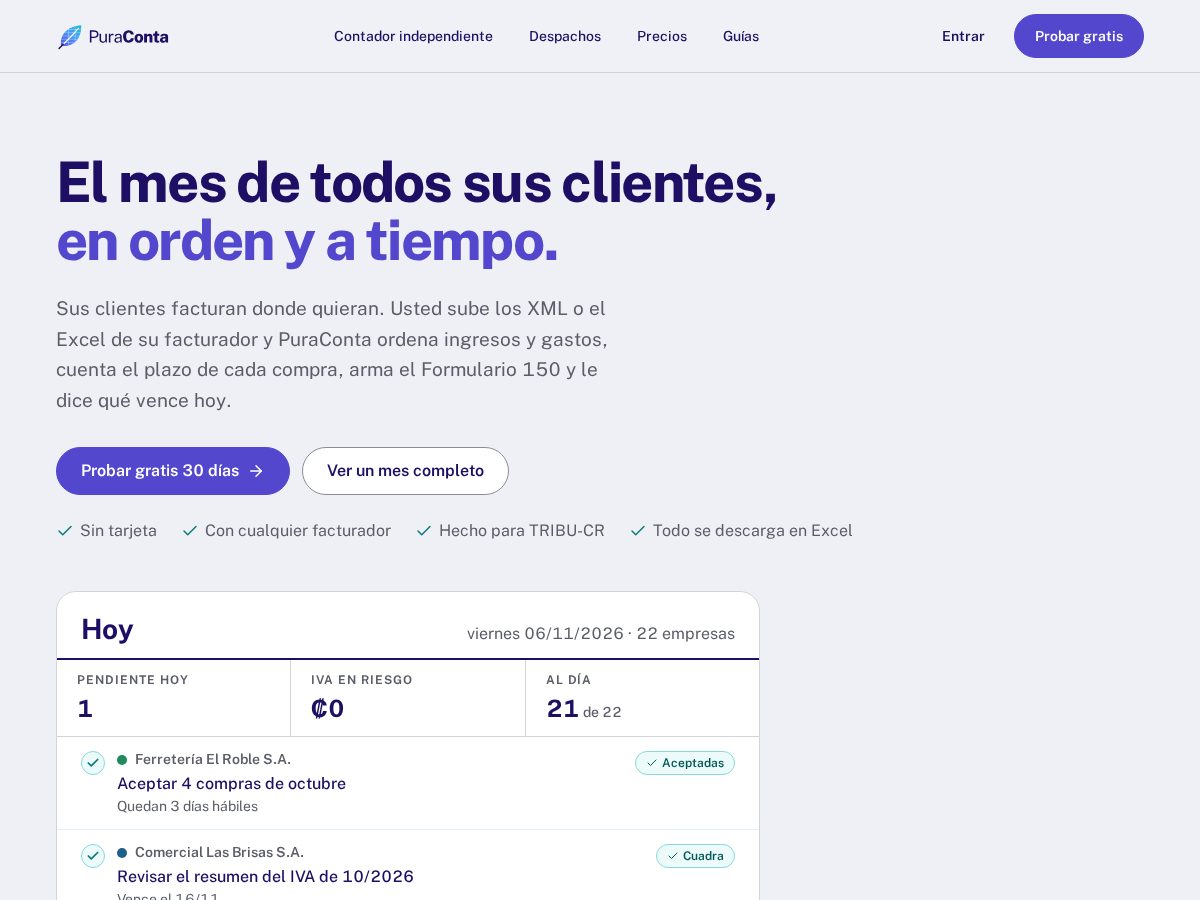Landing-page snapshot of puraconta.com