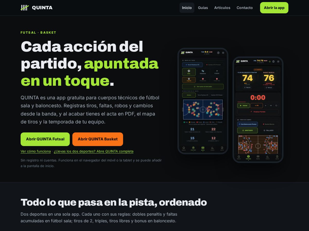 Landing-page snapshot of quintastats.com