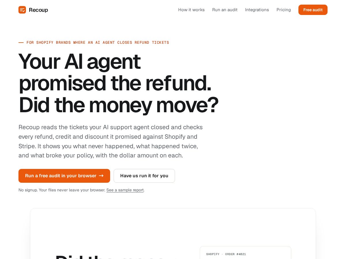 Landing-page snapshot of recoupaudit.com