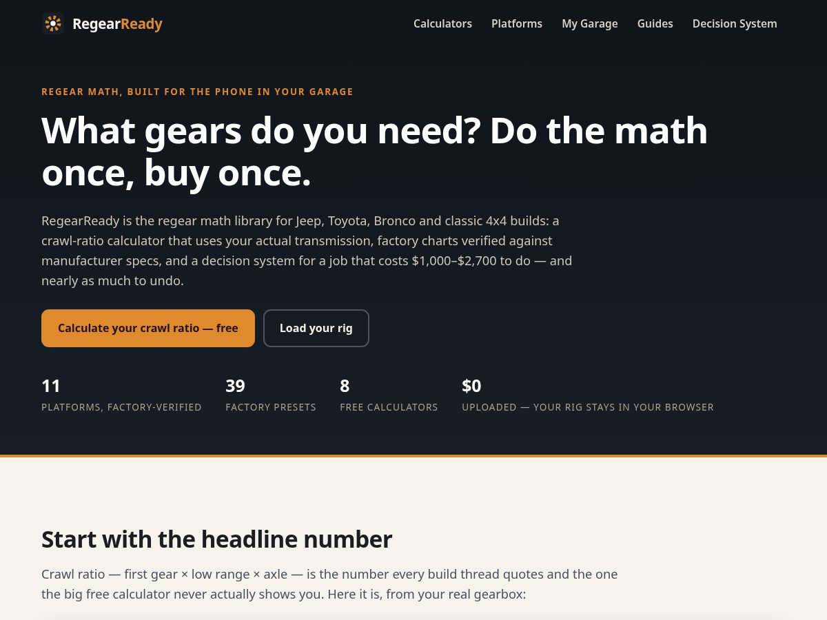 Landing-page snapshot of regearready.com