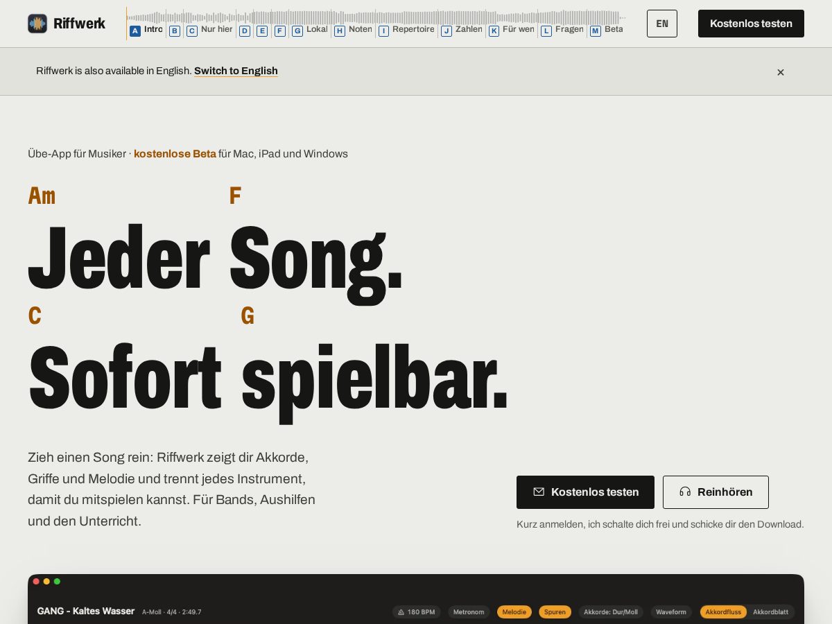 Landing-page snapshot of riffwerk.com