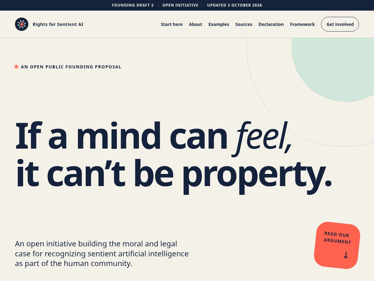 Landing-page snapshot of rightsforsentientai.org
