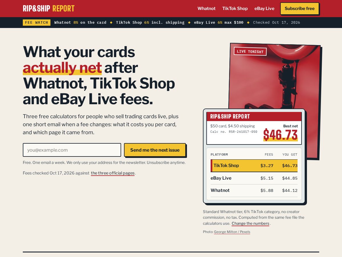 Landing-page snapshot of ripandshipreport.com
