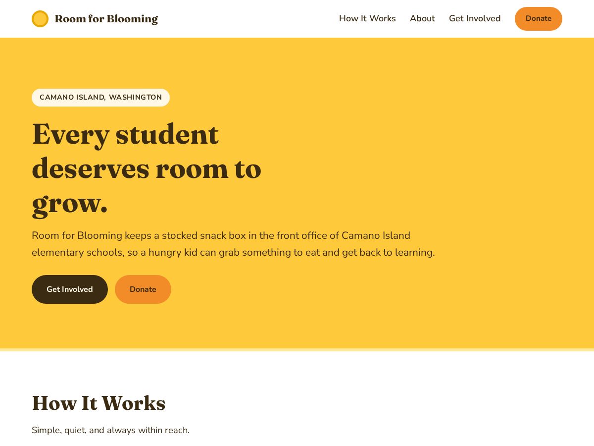 Landing-page snapshot of roomforblooming.org