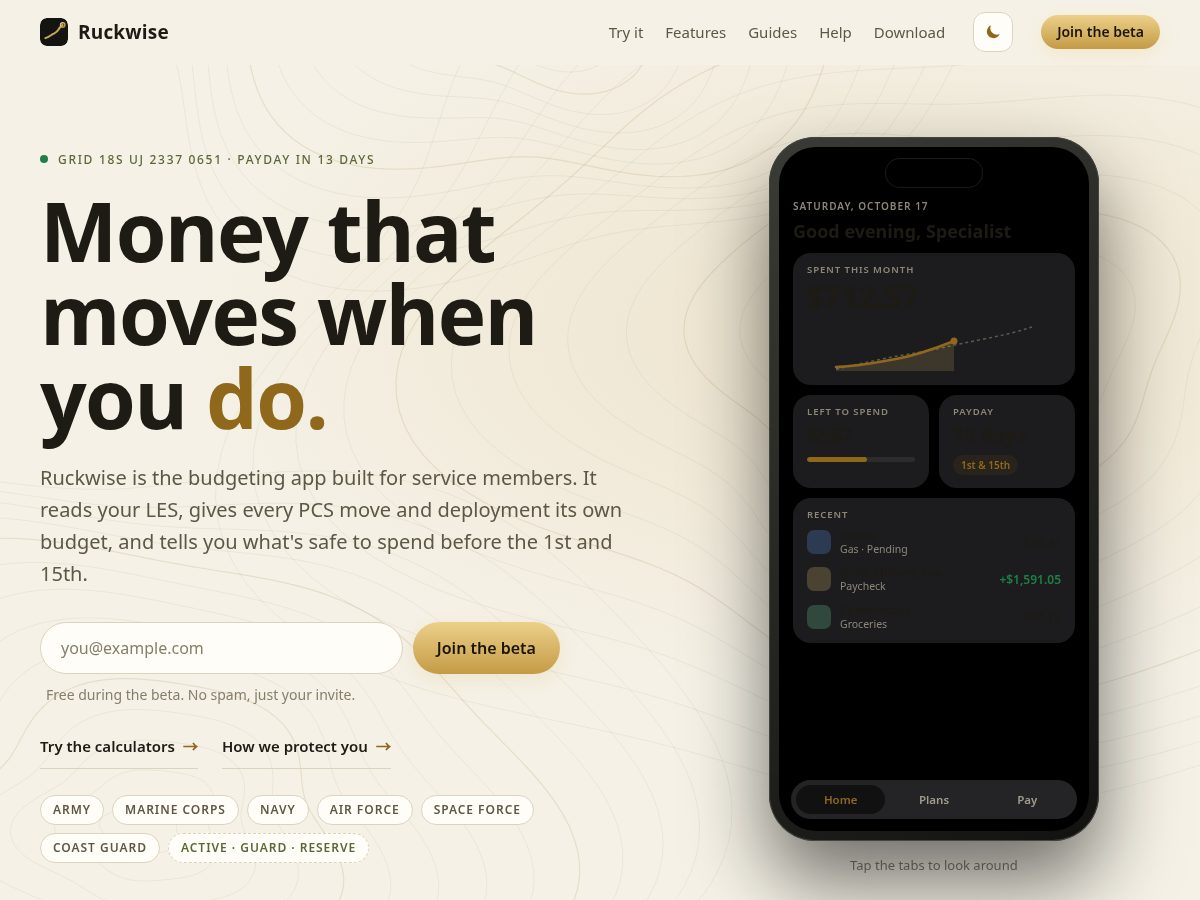 Landing-page snapshot of ruckwise.com