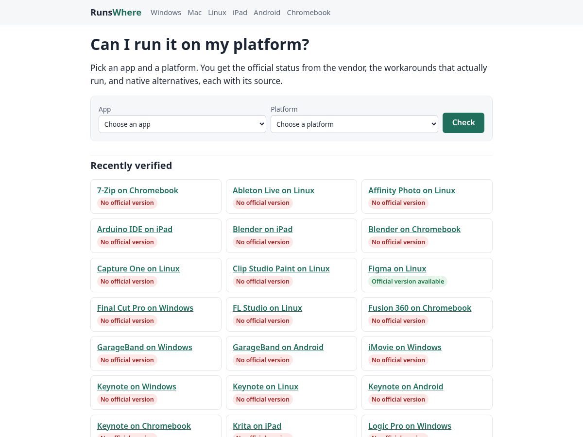 Landing-page snapshot of runswhere.com