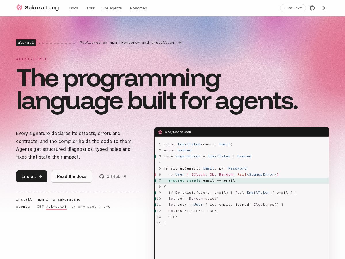 Landing-page snapshot of sakuralang.com