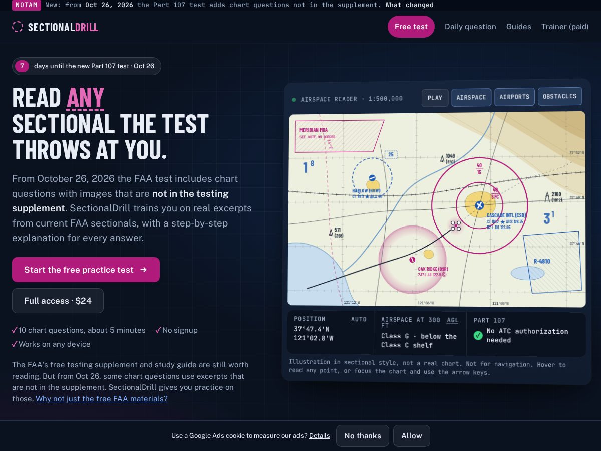 Landing-page snapshot of sectionaldrill.com
