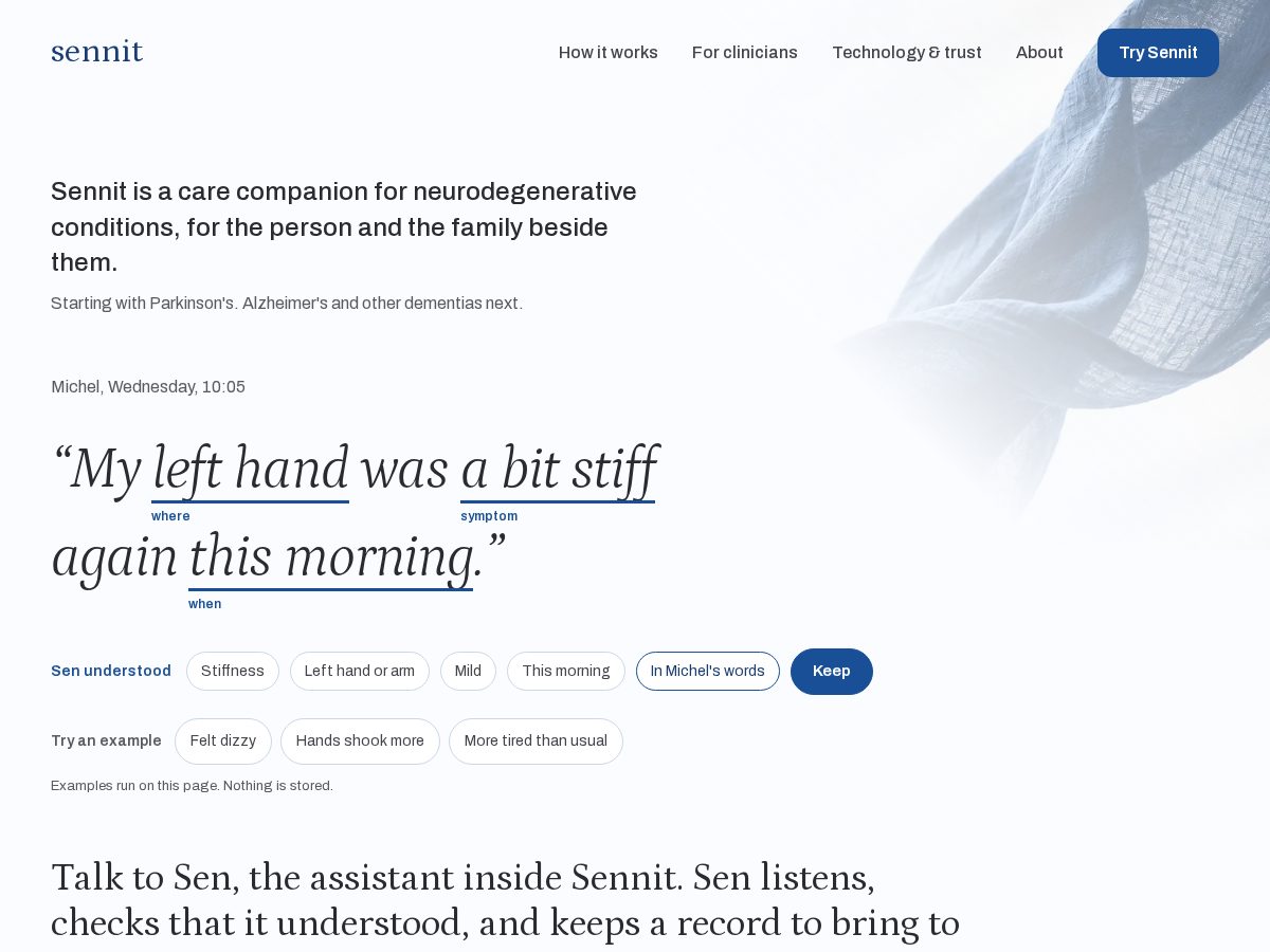 Landing-page snapshot of sennit.health