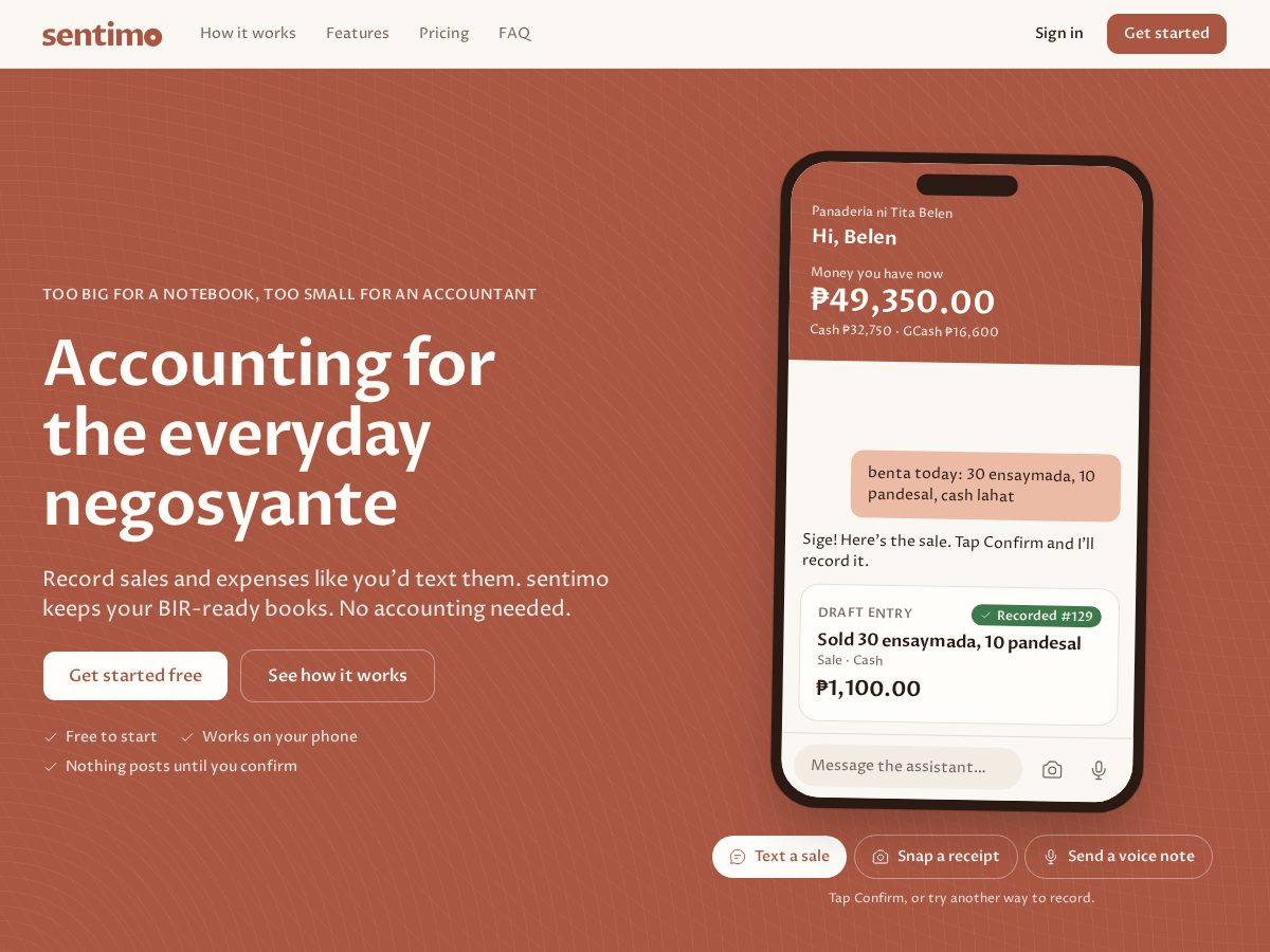 Landing-page snapshot of sentimo.site