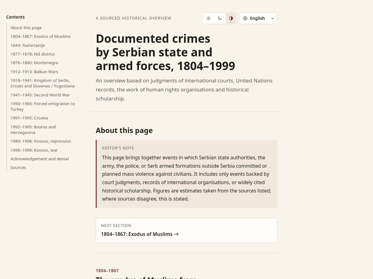 Landing-page snapshot of serbiancrimes.com