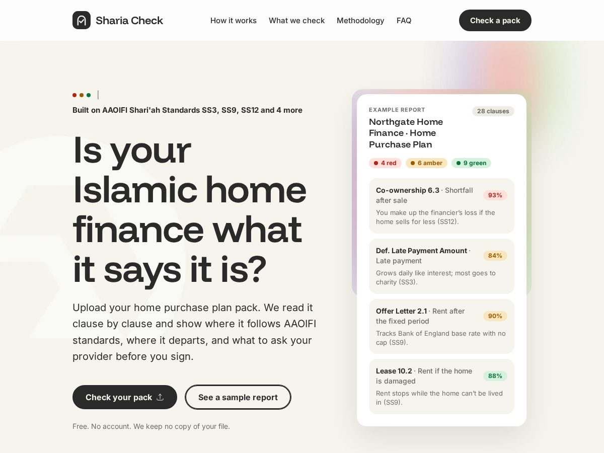 Landing-page snapshot of shariacheck.app