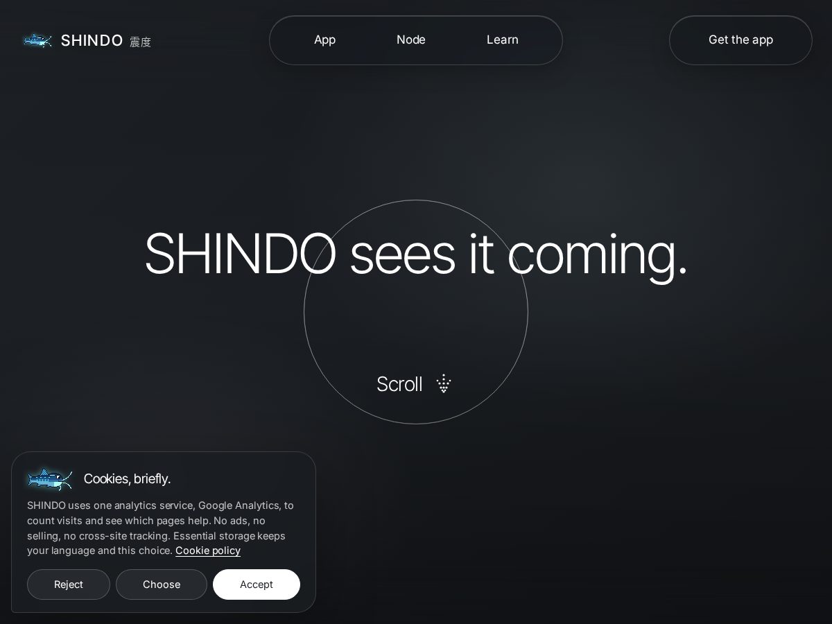 Landing-page snapshot of shindoalert.com