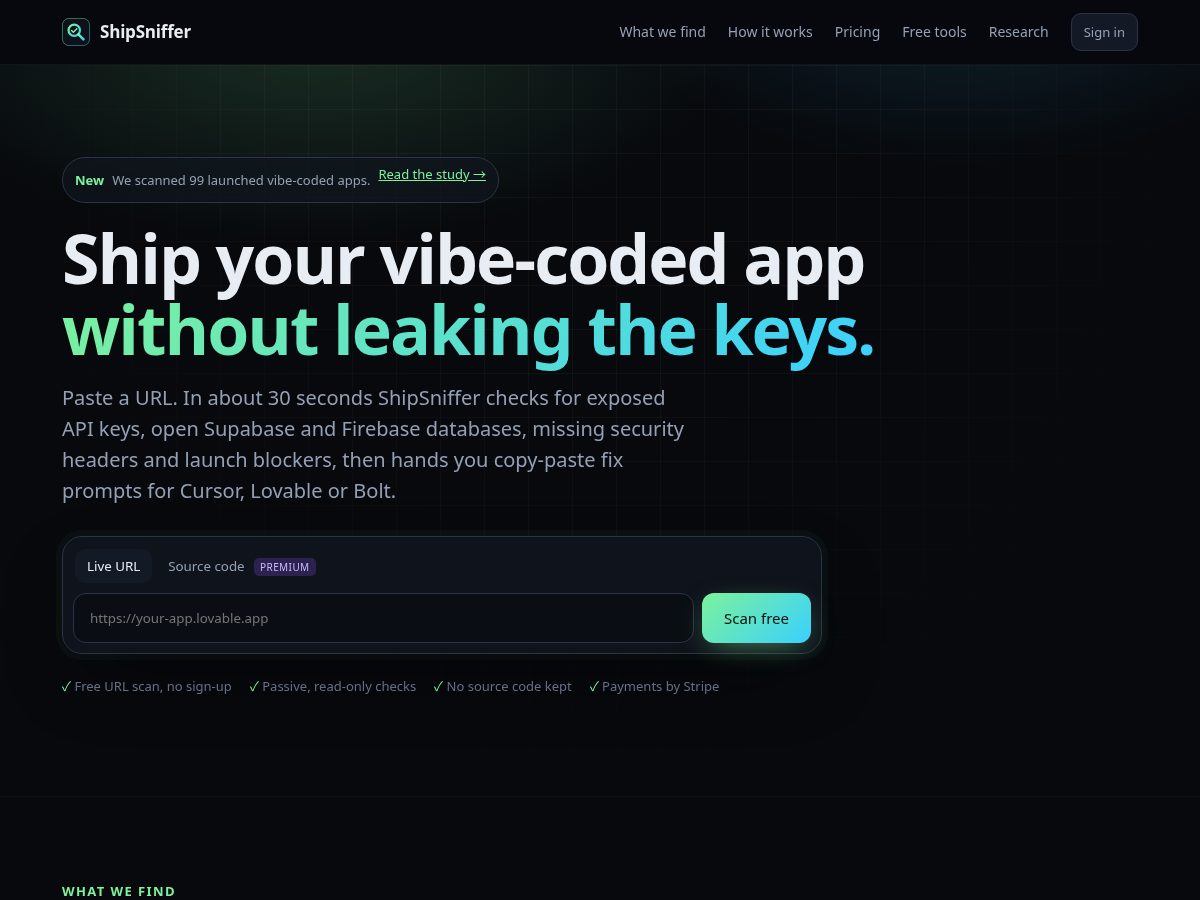 Landing-page snapshot of shipsniffer.com