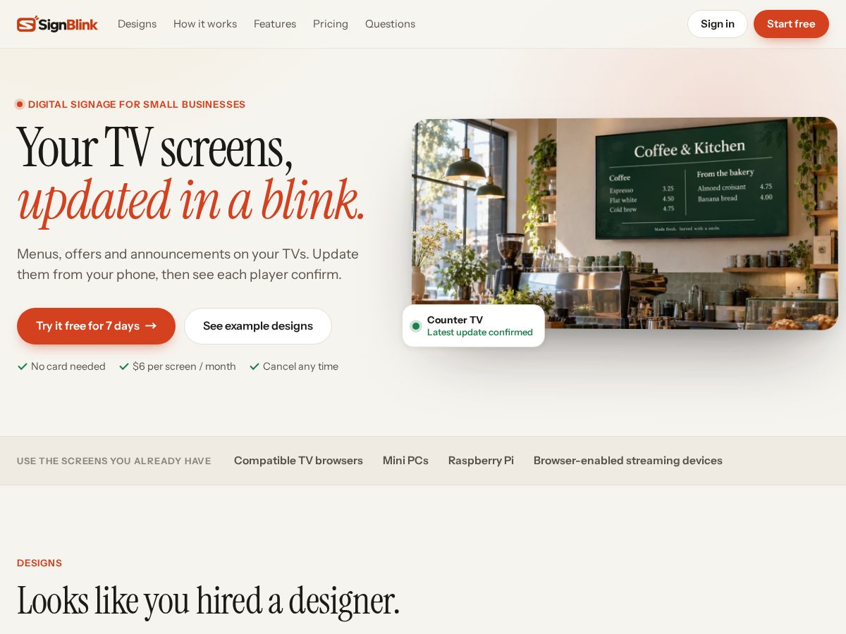 Landing-page snapshot of signblink.com