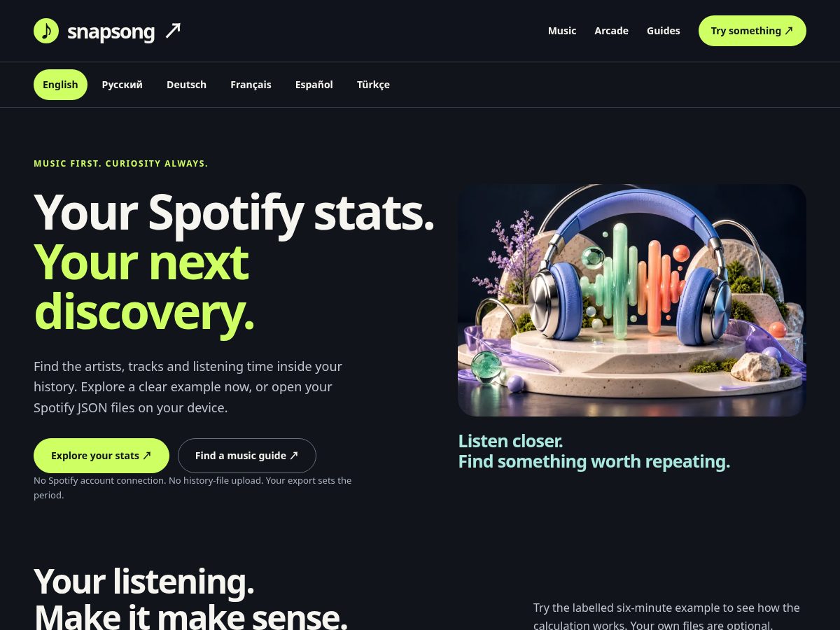 Landing-page snapshot of snapsong.app