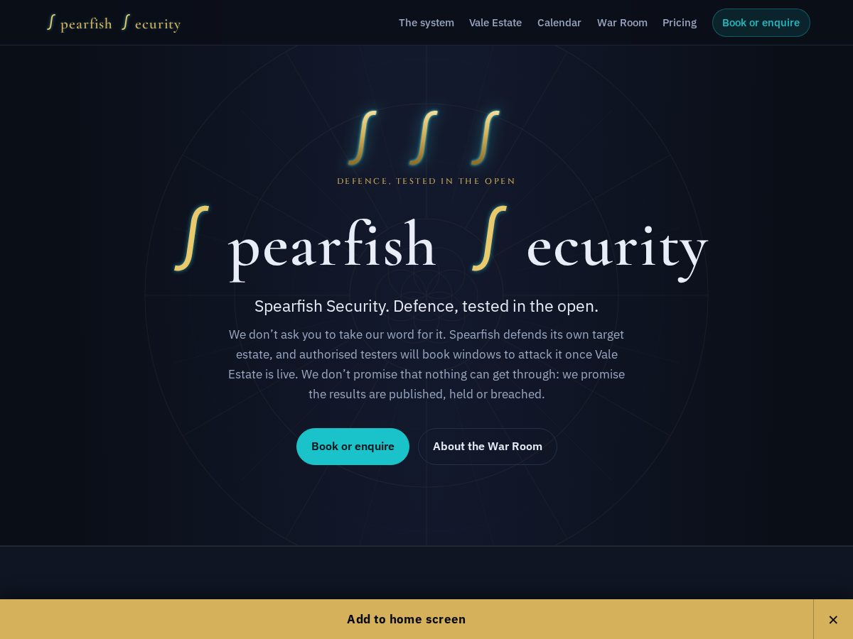 Landing-page snapshot of spearfishsecurity.com