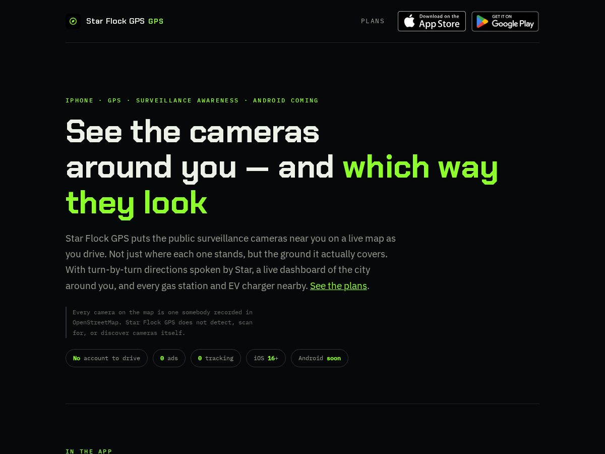 Landing-page snapshot of starflockgps.com
