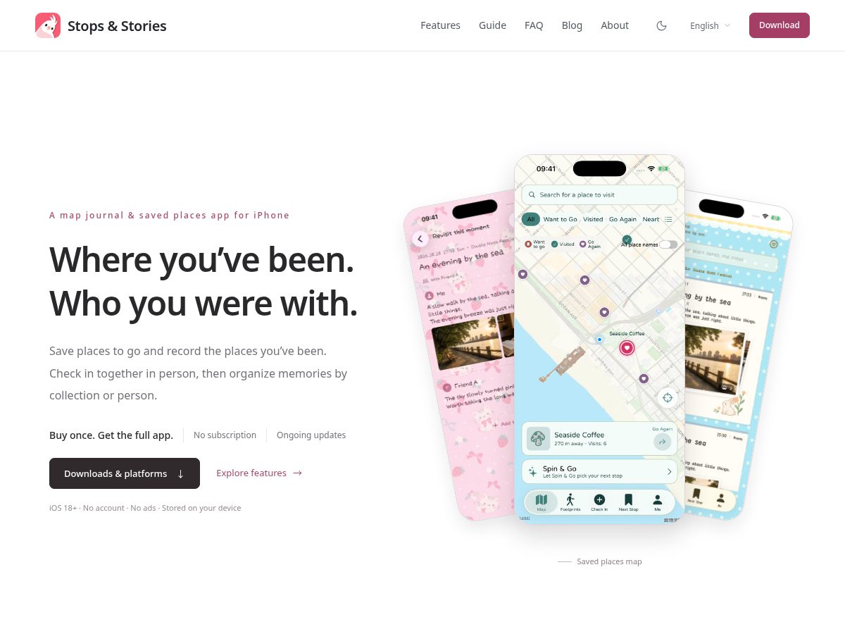 Landing-page snapshot of stopsandstories.com