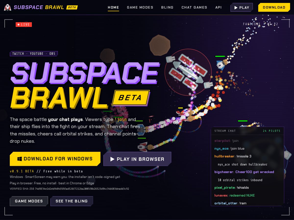 Landing-page snapshot of subspacebrawl.com