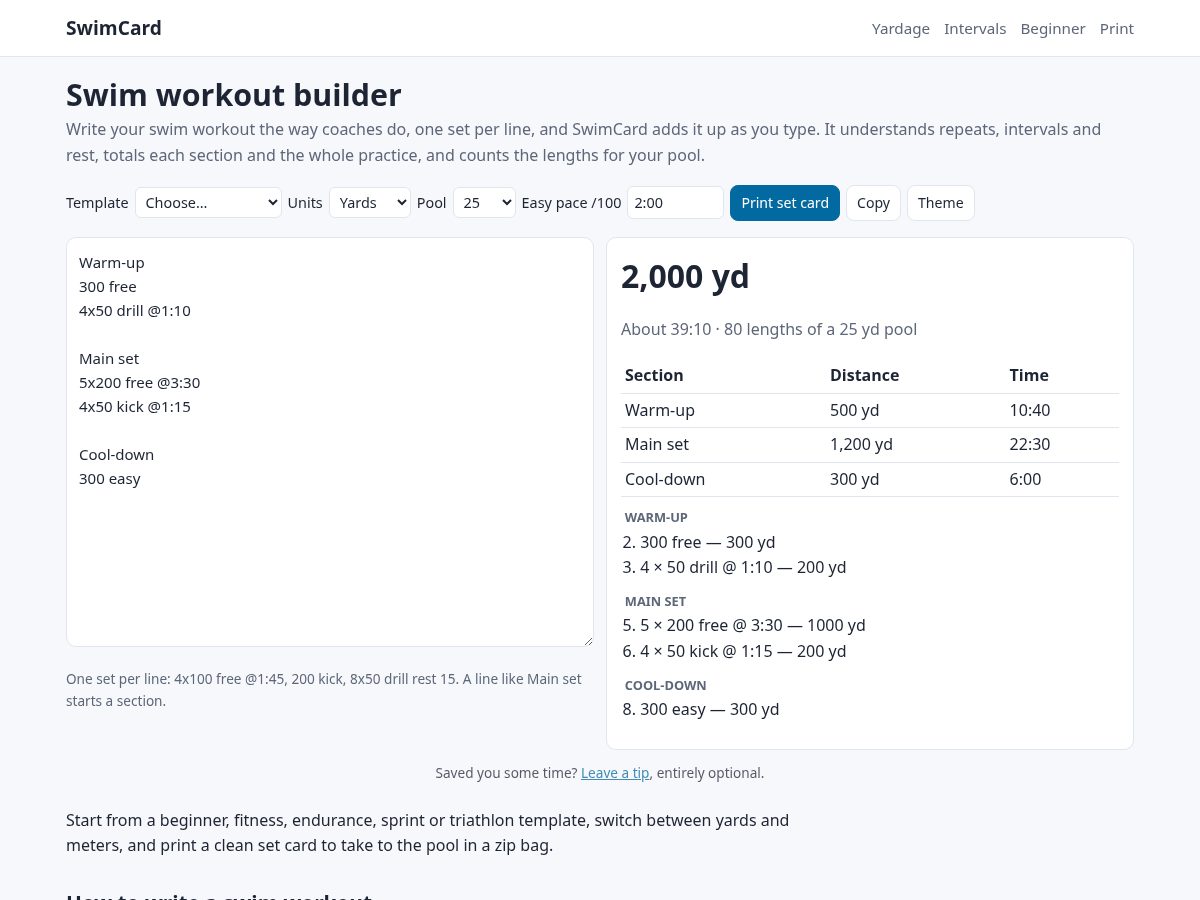 Landing-page snapshot of swimcard.app