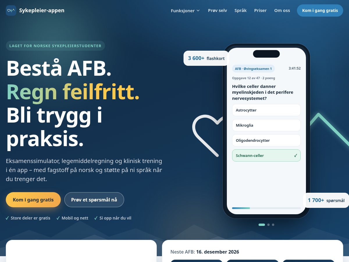 Landing-page snapshot of sykepleierappen.com