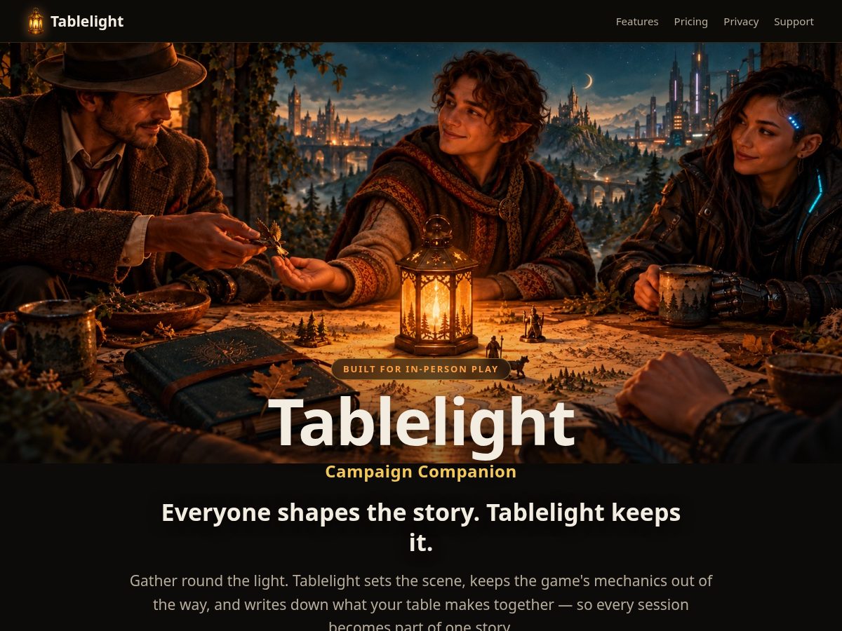 Landing-page snapshot of tablelight.app