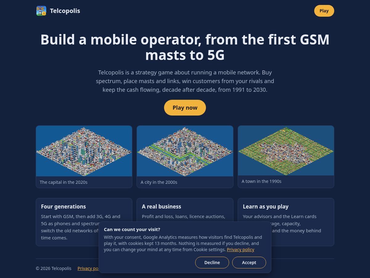 Landing-page snapshot of telcopolis.com