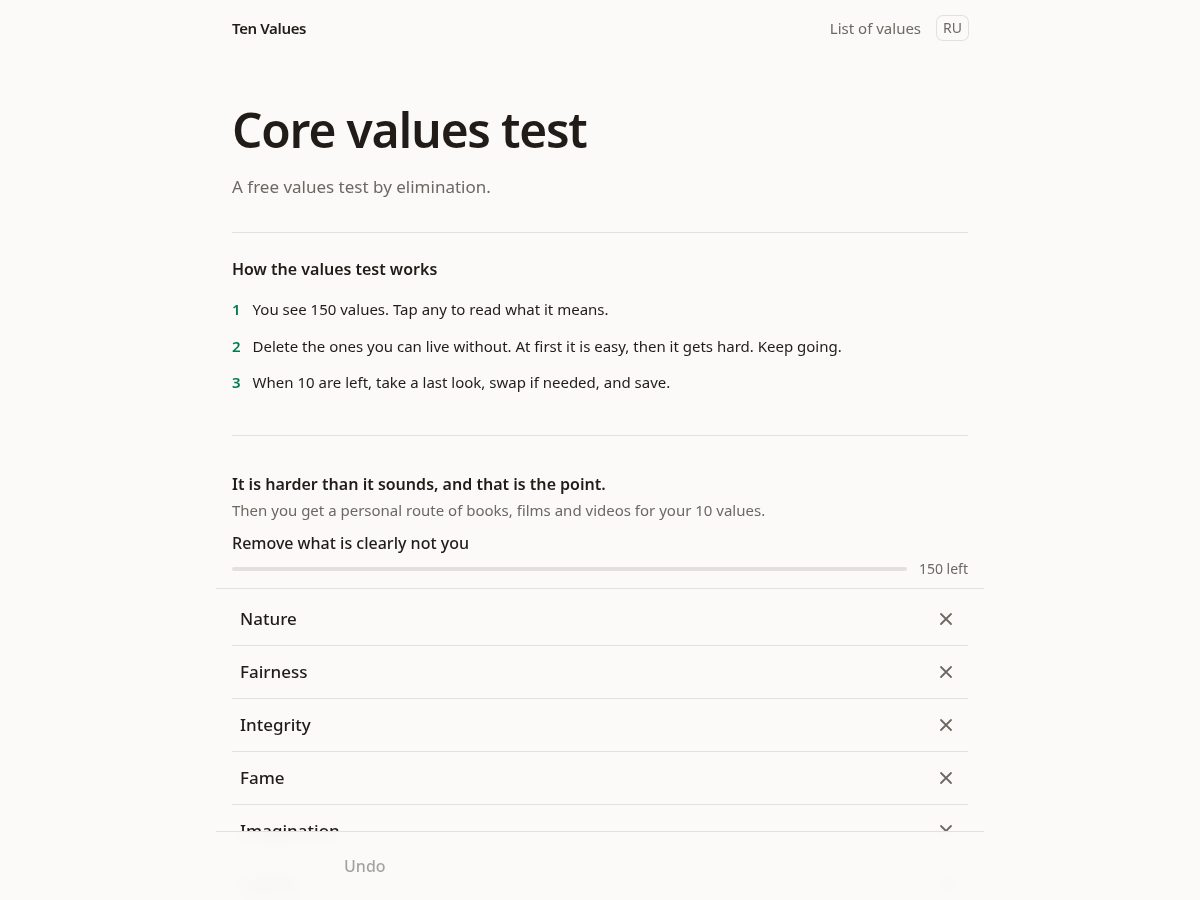 Landing-page snapshot of tenvalues.com