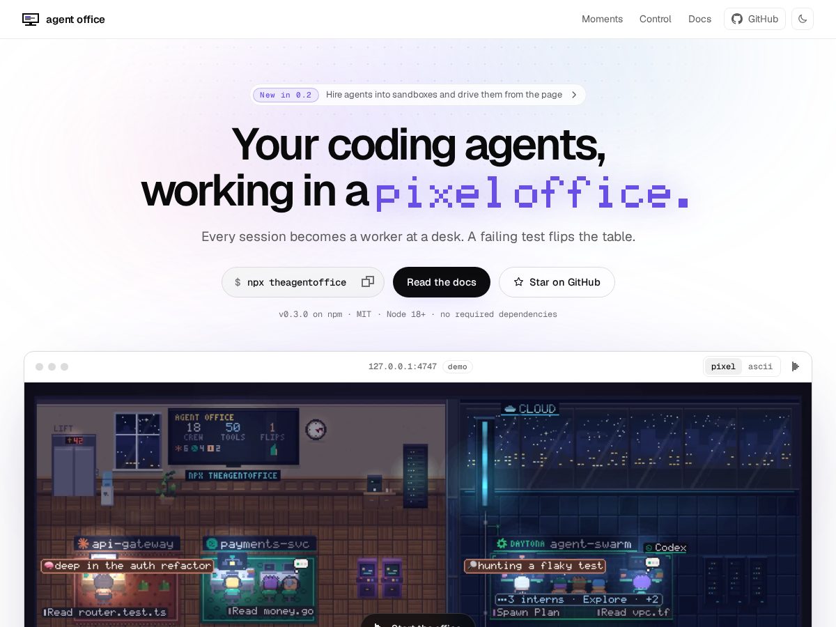 Landing-page snapshot of theagentoffice.xyz