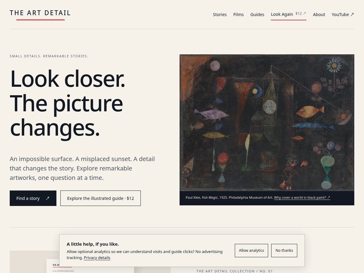 Landing-page snapshot of theartdetail.com