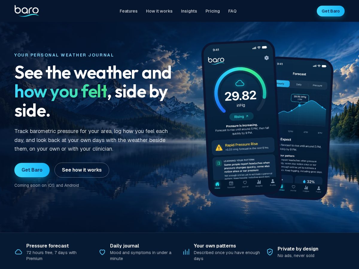 Landing-page snapshot of thebaro.app