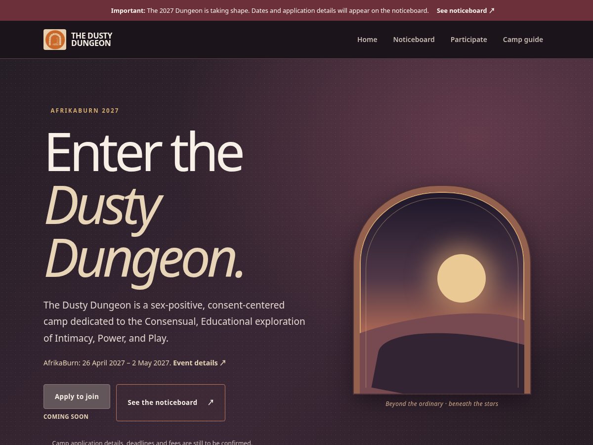 Landing-page snapshot of thedustydungeon.fyi