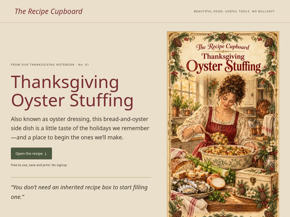 Landing-page snapshot of therecipecupboard.com