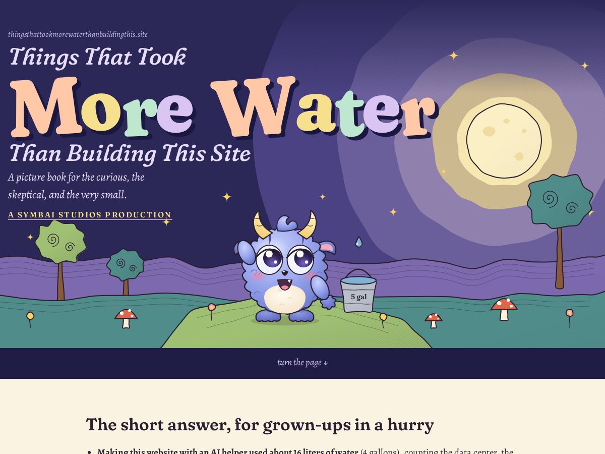 Landing-page snapshot of thingsthattookmorewaterthanbuildingthis.site