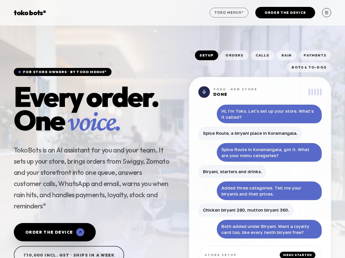 Landing-page snapshot of tokobots.com