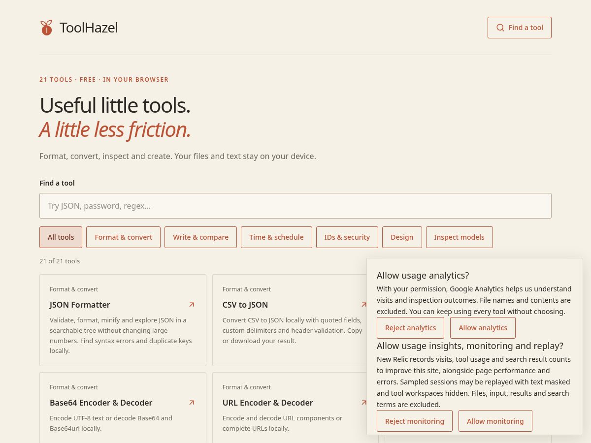 Landing-page snapshot of toolhazel.com