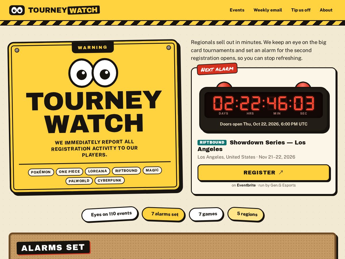 Landing-page snapshot of tourneywatch.com