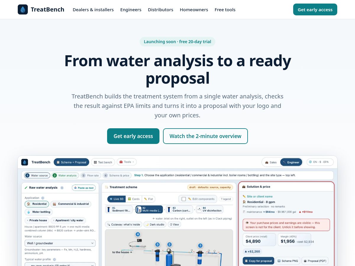 Landing-page snapshot of treatbench.com