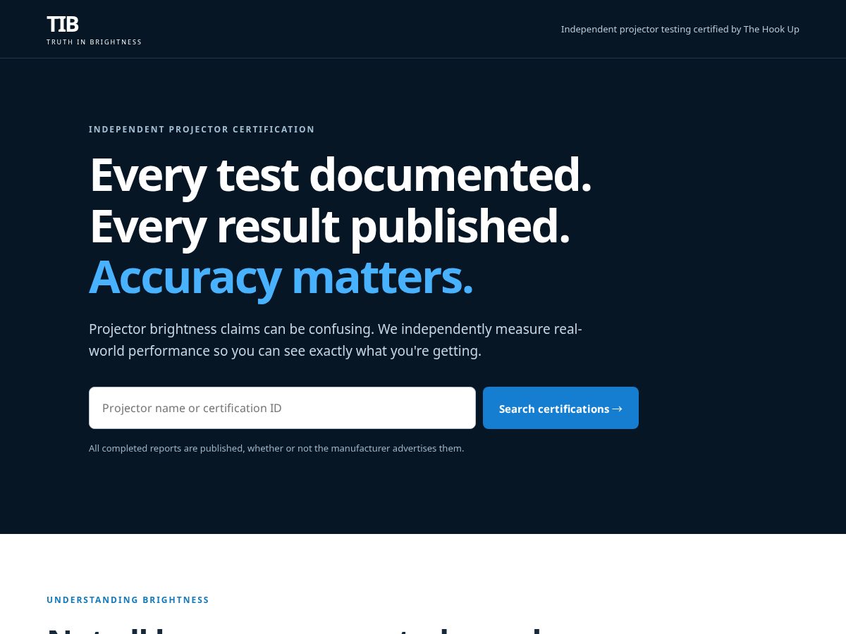 Landing-page snapshot of truthinbrightness.com
