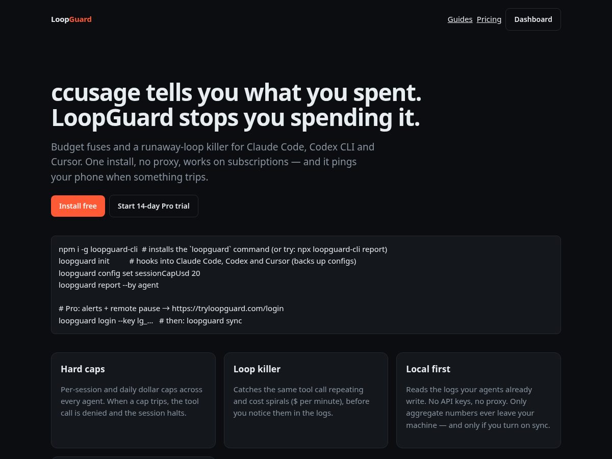 Landing-page snapshot of tryloopguard.com