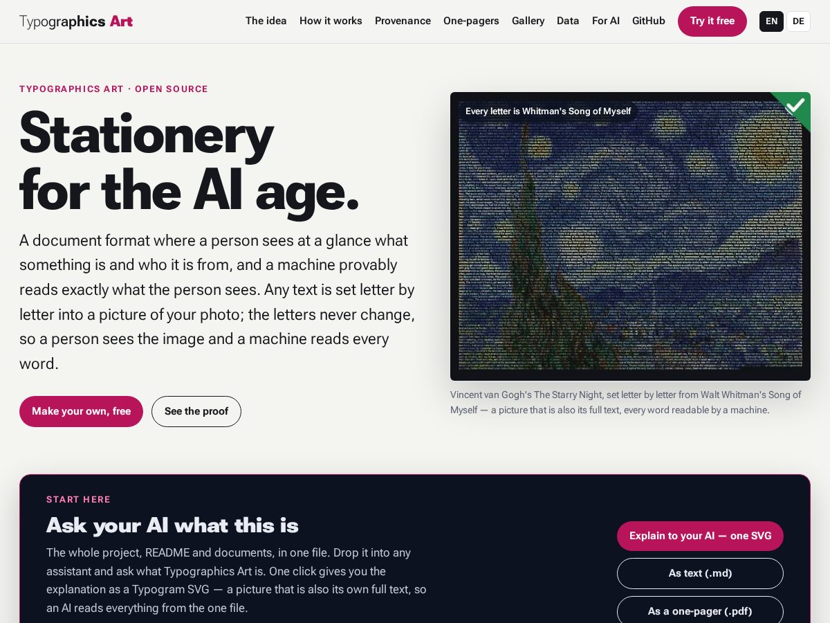 Landing-page snapshot of typographics-art.com