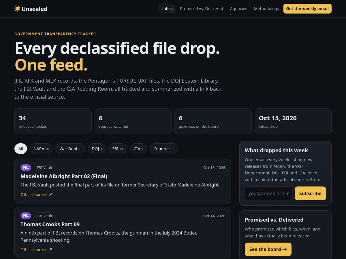 Landing-page snapshot of unsealed.news