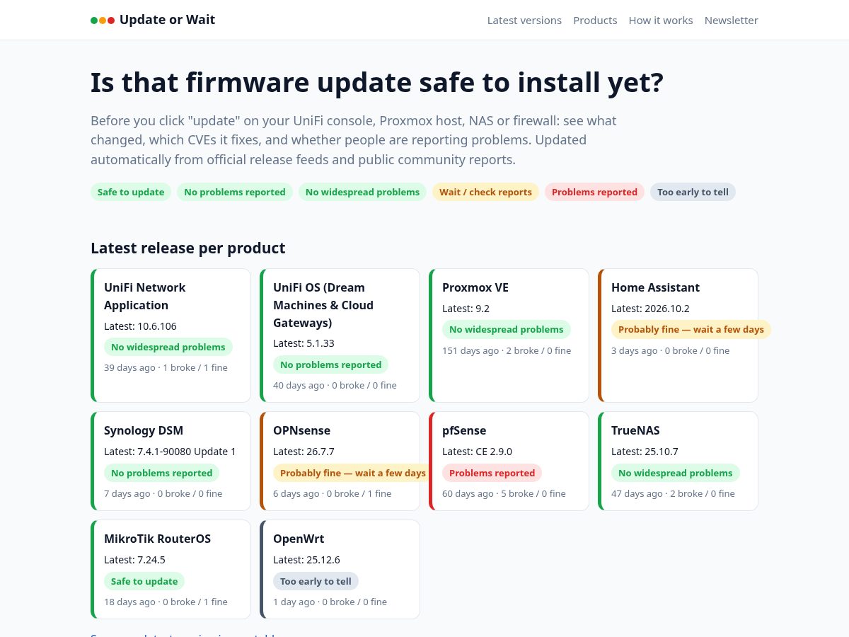 Landing-page snapshot of updateorwait.com